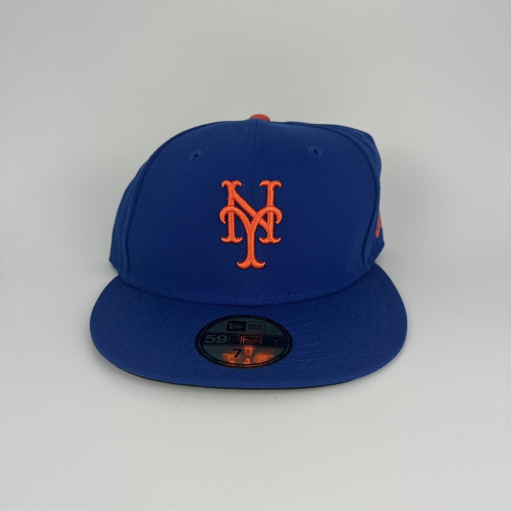 New York Mets Hat New Era 59FIFTY Mens 7 5/8 Blue Orange Fitted MLB Cap